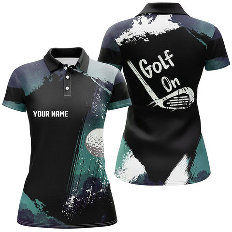 Max Corners Dark Green Custom Golf Tops Water Color Customized Name 3D Golf Polo Shirt For Women