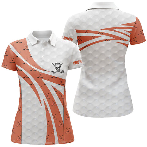 Max Corners White Orange Skull Golf Customized Name 3D Golf Polo Shirt For Women