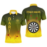 Max Corners Gradient Green Yellow Fire Flame Customized Name 3D Darts Polo Shirt For Men