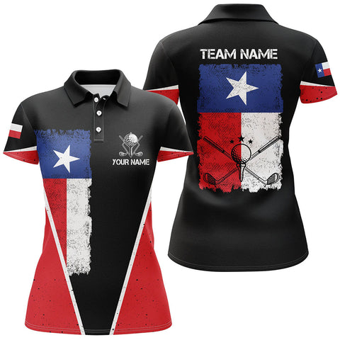Max Corners Texas Flag Black Golf Customized Name 3D Golf Polo Shirt For Women