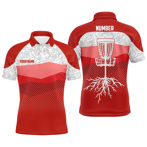 Maxcorners Red Mountains Golf Course Mens Disc Polo Shirt Custom Disc Golf Shirts For Men Cool Golf Gifts MT0510