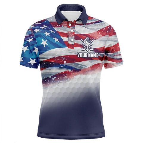 MaxCorners Golfs Watercolor American Flag Customized Name 3D Polo Shirt For Men