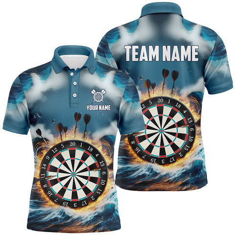 Personalized Fire And Water Blue Mens Darts Polo Shirt