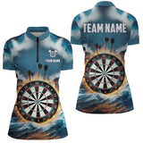 Maxcorners Fire And Water Blue Womens Darts Polo Shirt Custom Darts Shirt For Women Dart Jerseys