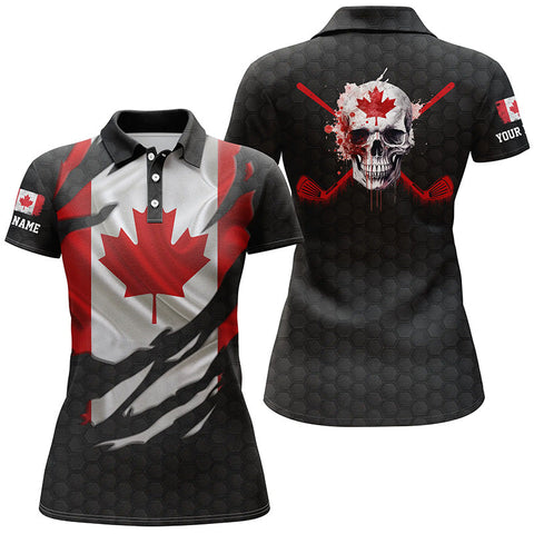 Max Corners 3D Canadian Flag Patriotic Ripped Customized Name 3D Golf Polo Shirt For Women