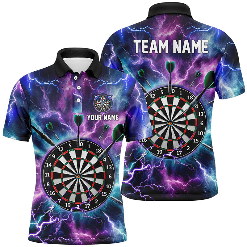 MaxCorners Darts Purple Thunder Lightning Customized Name, Team Name 3D Polo Shirt For Men