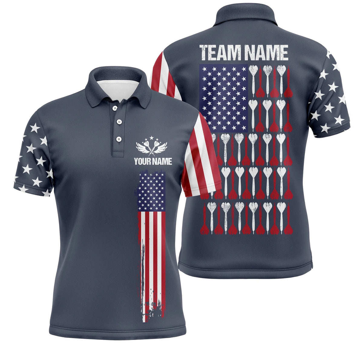 Maxcorners Personalized Name American Flag Navy Darts Polo Shirt