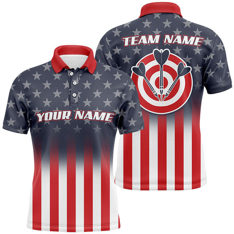 Max Corners Gradient American Flag Customized Name 3D Darts Polo Shirt For Men