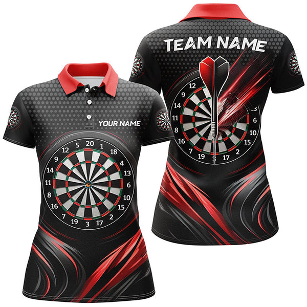 Maxcorners Black&Red Sport Womens Darts Polo Shirt Custom Darts Shirt For Women Cool Dart Jerseys