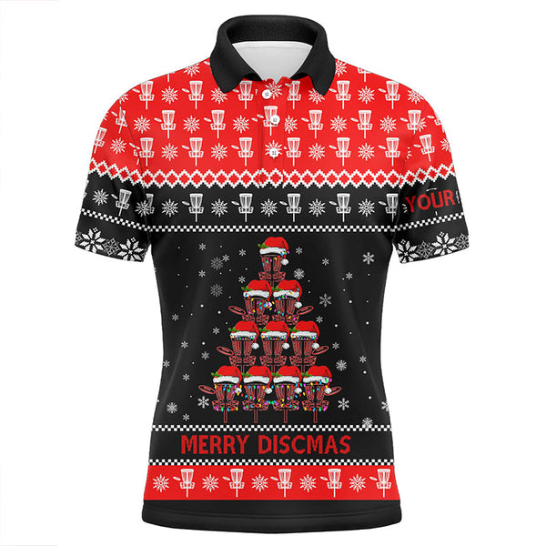 Maxcorners Merry Discmas All Over Print Mens Disc Golf Polo Shirt Custom Christmas Disc Golf Tops For Men MT0510