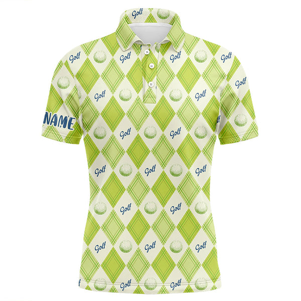 MaxCorners Golfs Golf Pattern With Balls Green Argyle Customized Name 3D Polo Shirt For Men