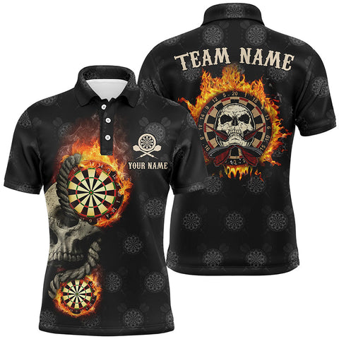 Personalized Mens Darts Flame Skull Polo Shirts