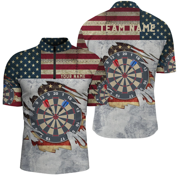 Maxcorners Retro American Flag Darts Polo Shirt Custom Name Patriotic Darts Jerseys