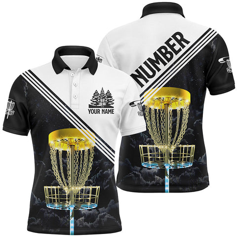 Maxcorners Mens Disc Golf Polo Shirt Custom Golden Disc Golf Basket, Personalized Disc Golf Shirts For Men MT0510