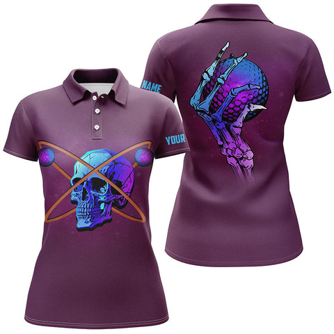 Max Corners Artistic Skull Golf Customized Name 3D Golf Polo Shirt For Women