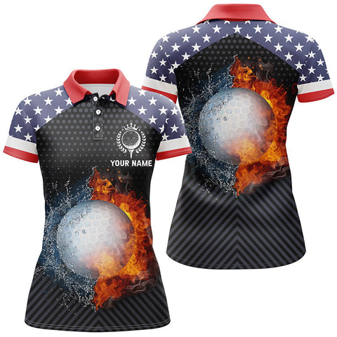 Max Corners Fire And Water Us Flag Customized Name 3D Golf Polo Shirt For Women