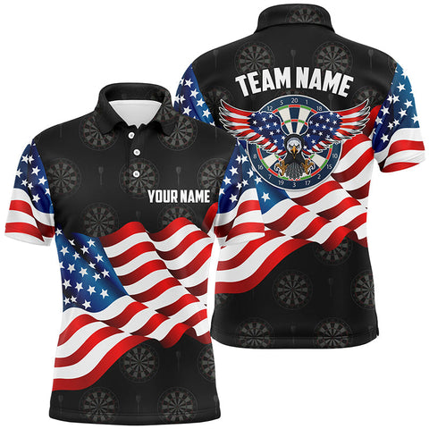 Max Corners Waving American Flag Customized Name 3D Darts Polo Shirt For Men