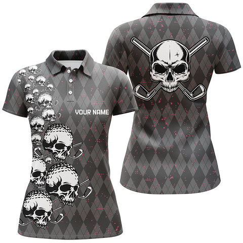 Max Corners Elegant Argyle Pattern And Skull Customized Name 3D Golf Polo Shirt For Women
