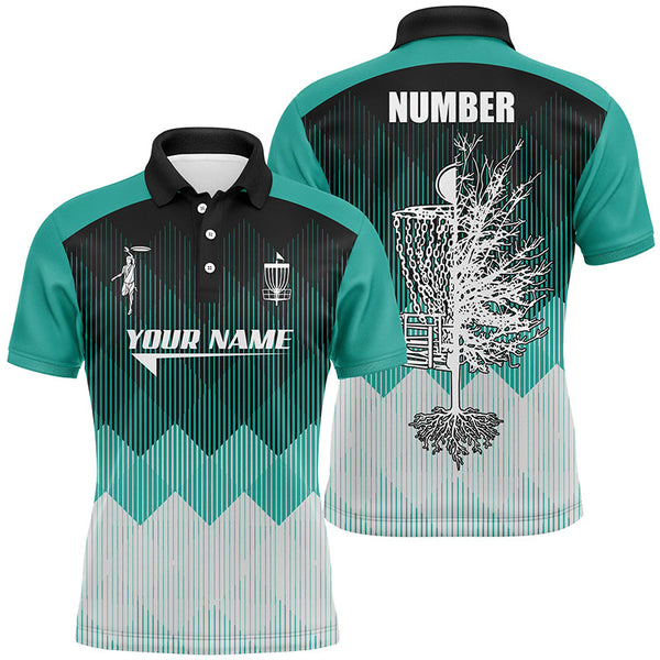 Maxcorners Turquoise Geometric Pattern Mens Disc Golf Polo Shirt Personalized Disc Golf Tops For Men Golf gifts MT0510