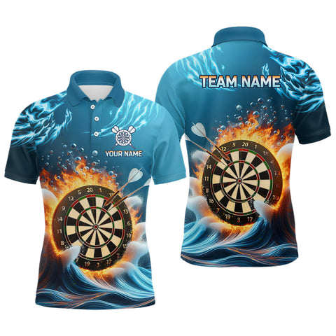 Personalized Fire And Water Blue Mens Darts Polo