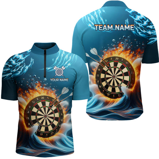 Maxcorners Fire And Water Blue Mens Darts Polo Shirt Custom Darts Shirt For Men Dart Team Jerseys