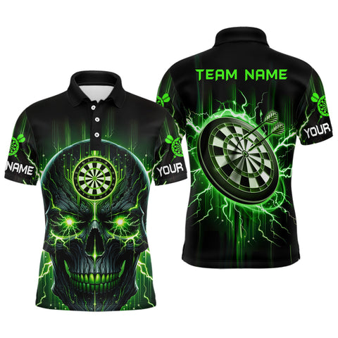 Black Green Skull Mens Darts Polo Shirt