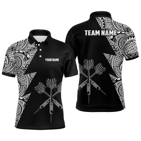 Max Corners Lightning Tribal Black White Customized Name 3D Darts Polo Shirt For Men