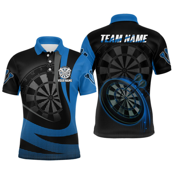 Max Corners Black Blue 3D Customized Name 3D Darts Polo Shirt For Men