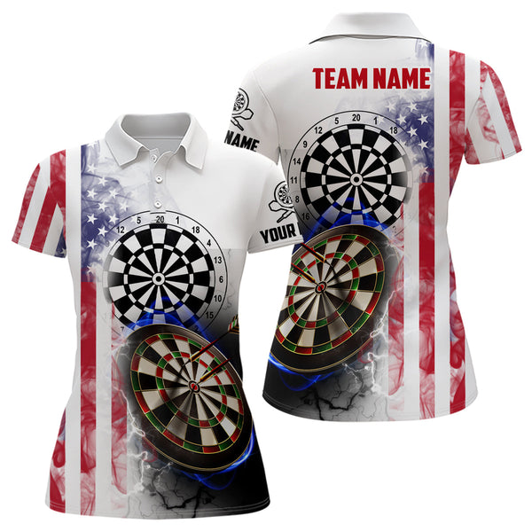 Maxcorners Smoky American Flag Darts Polo Shirt Custom Patriotic Darts Shirt For Women Dart Jerseys