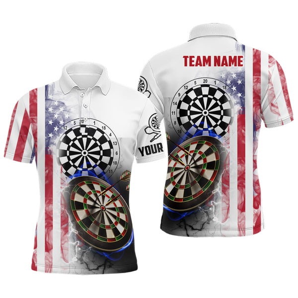 Max Corners Smoky American Flag Customized Name 3D Darts Polo Shirt For Men