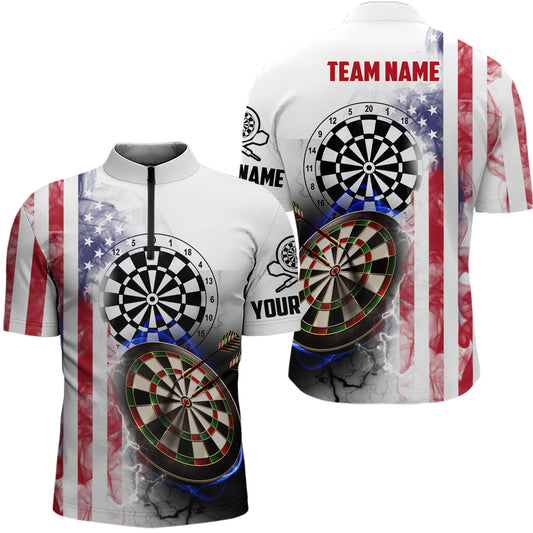 Maxcorners Smoky American Flag Mens Darts Polo Shirt Custom Patriotic Darts Shirt For Men Dart Jerseys
