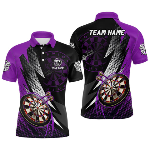 MaxCorners Dart Black Purple Pattern Customized Name And Team Name 3D Polo Shirt For Men