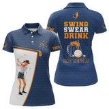 Max Corners Swing Swear Drink And Repeat Navy Blue Customized Name 3D Golf Polo Shirt For Women