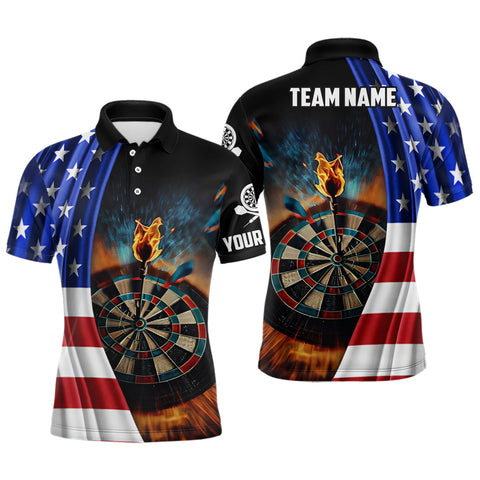 Max Corners American Flag Mens Customized Name 3D Darts Polo Shirt For Men