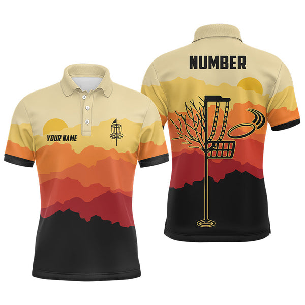 Maxcorners Sunset Pattern Mens Golf Polo Shirts, Custom Golf Shirt Disc Golf Shirts For Mens, Golf Gifts MT0510