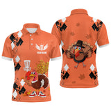 Maxcorners Turkey Bird Thanksgiving Disc Golf Mens Polo Shirt Argyle Orange Custom Disc Golf Shirts For Men MT0510