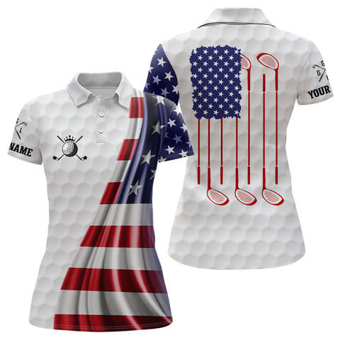 Max Corners American Flag Patriotic Golf Tops Customized Name 3D Golf Polo Shirt For Women