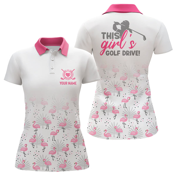 Max Corners Pink Flamingo Tropical Customized Name 3D Golf Polo Shirt For Women