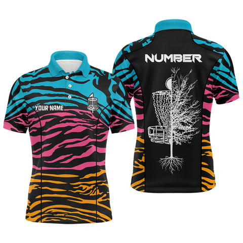 Maxcorners Zebra Pattern Mens Disc Golf Polo Shirts, Colorful Disc Golf Shirts For Mens, Disc Golf Gifts MT0510