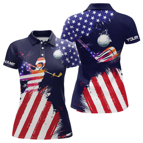 Max Corners Watercolor American Flag Customized Name 3D Golf Polo Shirt For Women