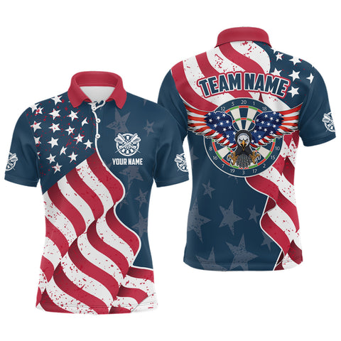 Max Corners Eagle Waving American Flag Customized Name 3D Darts Polo Shirt For Men
