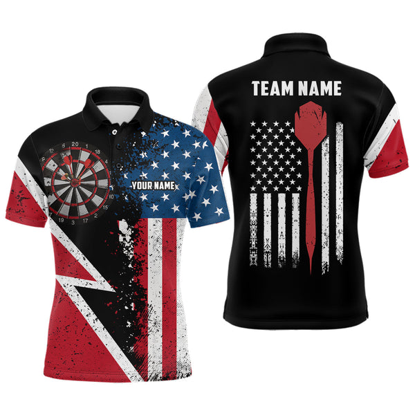 Max Corners Retro American Flag Customized Name 3D Darts Polo Shirt For Men