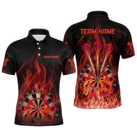 Max Corners Red Fire Flame Dartboard Customized Name 3D Darts Polo Shirt For Men