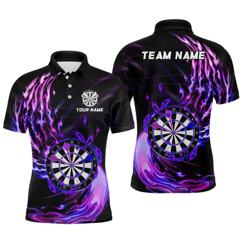 MaxCorners Darts Purple Fire Customized Name, Team Name 3D Polo Shirt For Men