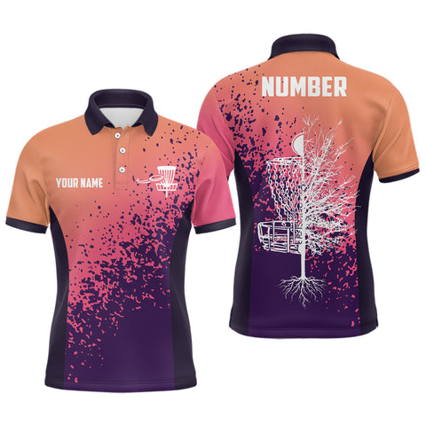 Maxcorners Personalized Disc Golf Gradient Sunset Paint Men Polo Shirt Custom Disc Golf Shirts For Men MT0510