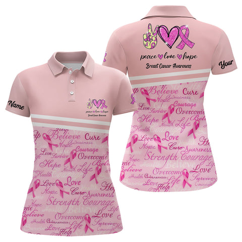 Max Corners Breast Cancer Awareness Word Customized Name 3D Golf Polo Shirt For Women