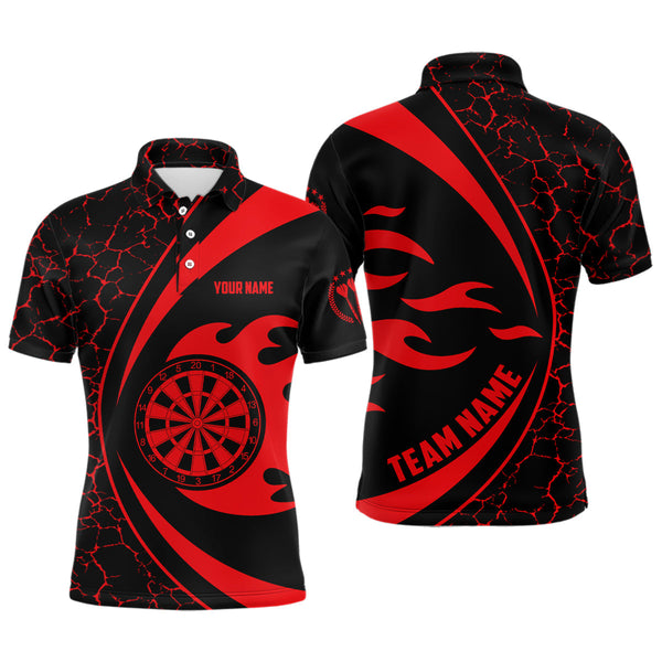 Max Corners Red Fire Flame Customized Name 3D Darts Polo Shirt For Men