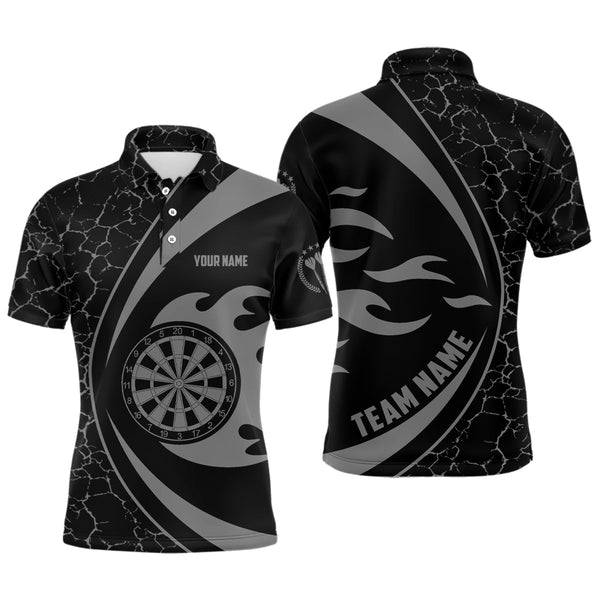 Max Corners Grey Fire Flame Customized Name 3D Darts Polo Shirt For Men