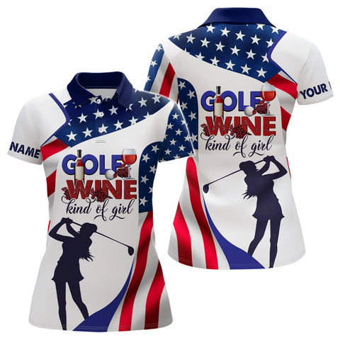 Max Corners American Flag Golf Wine Kind Of Girl Customized Name 3D Golf Polo Shirt For Women