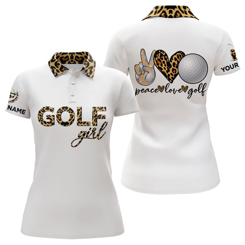 Max Corners Leopard Golf Girl Peace Love Customized Name 3D Golf Polo Shirt For Women